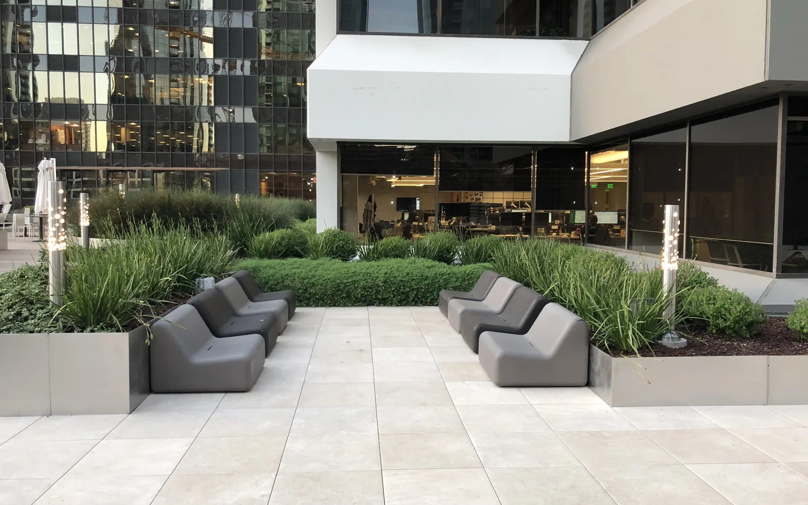 Modern office building with outdoor terraces and glass architecture in San Francisco